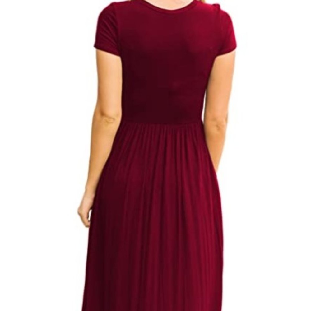 Short Sleeve Casual Summer Maxi Dress Burgundy - Picture 2 of 2